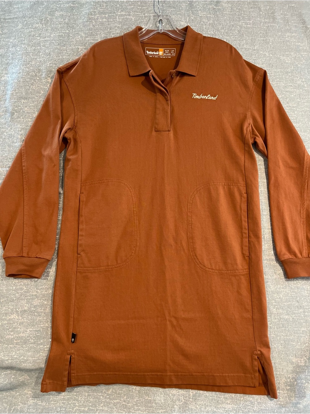 Timberland Women’s Relaxed Fit Polo Long Sleeve Shirt Dress Classic Rust Brown S